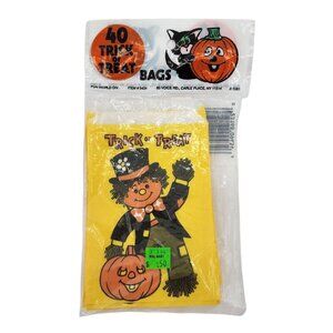 Vintage Fun World Div Trick or Treat Paper Candy Bags Scarecrow Yellow 15 Each 6